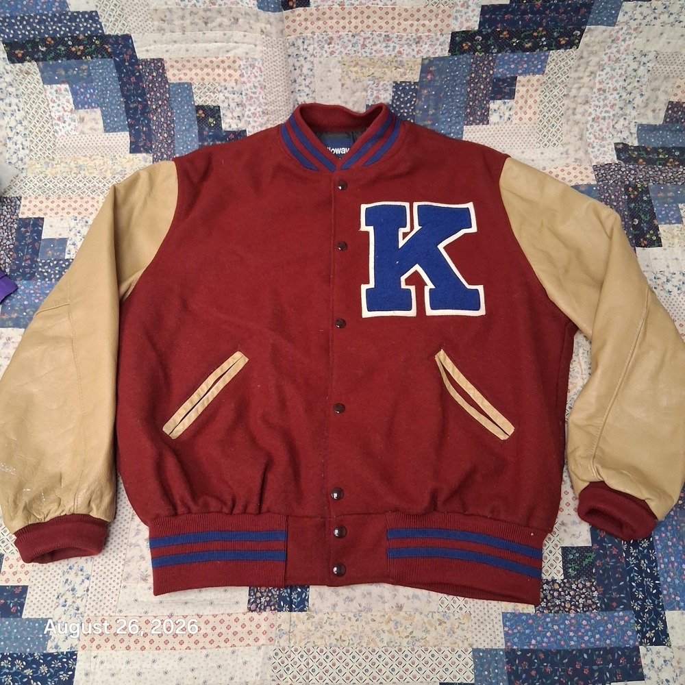 Vintage Holloway Varsity Jacket Mens XL Red Wool Leather Letterman K USA